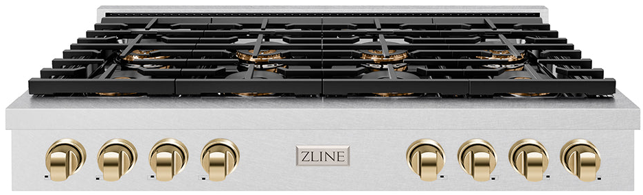 ZLINE Autograph Edition 48 in. Paramount Gas Rangetop with 8 Burner DuoPro™ Cooktop in Stainless Steel and Polished Gold Accents (PSRTZ-48-G)