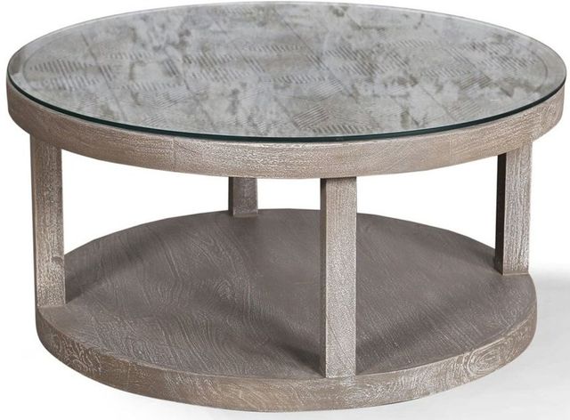 Parker House® Crossings Serengeti Sandblasted Glass Top Round Cocktail Table with Fossil Grey Base -0