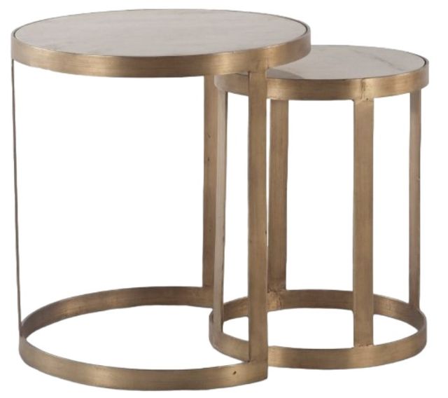 Home Trends & Design Michaelangelo White Top Nesting Side Table with Antique Bronze Base-0