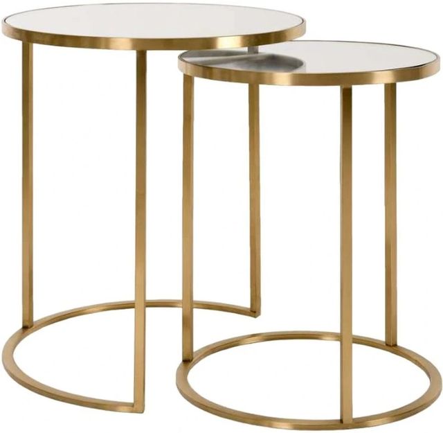 Decor-Rest® Furniture LTD Bali 2-Piece Mirrored Top Nesting Side Table Set with Brushed Gold Base-0
