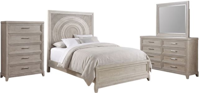 Liberty Furniture Belmar 4-Piece Silver Champagne/Washed Taupe Queen Panel Bedroom Set with Chest-0