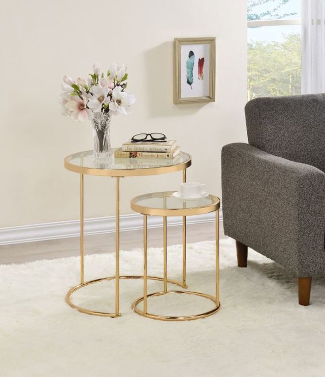 Coaster® Maylin 2-Piece Glass Top Nesting Tables with Gold Frames-1