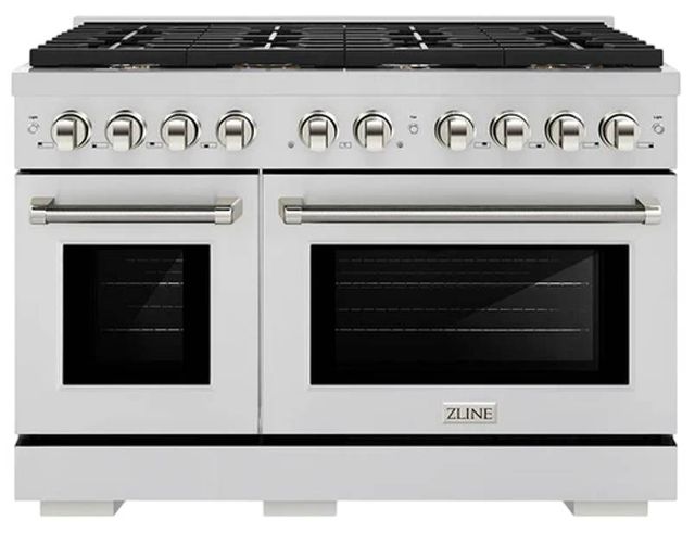 ZLINE Autograph Edition Paramount 48" Stainless Steel/Polished Nickel Helix Handle Freestanding Double Oven Gas Range with 8 Burner Cooktop-0
