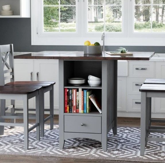 Jofran Inc. Asbury Park Autumn Brown Counter Drop Leaf Table with Gray Base-1
