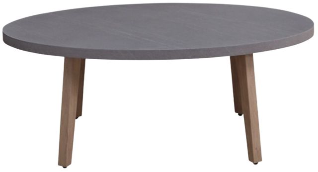 Signature Design by Ashley® Harmony Headlands Gray Wooden Outdoor Oval Cocktail Table with Natural Base-2
