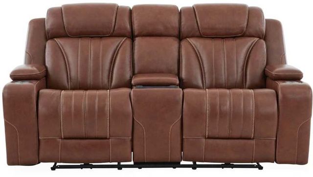 Liberty Furniture Caswell Nature Chestnut Leather Power Reclining Loveseat with Console-3