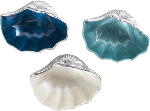Deco Marche 3-Piece Multi-Colored Shell Decorative Bowl with Silver Base Set-1