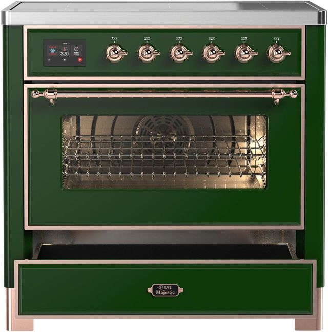 Ilve® Majestic III 36" Emerald Green Pro Style Induction Range with Triple Glass Door and Copper Trim-3