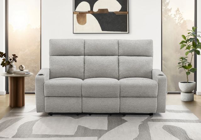 Monarch Specialties Inc. Light Grey 70" Small Upholstered Manual Reclining Sofa-1