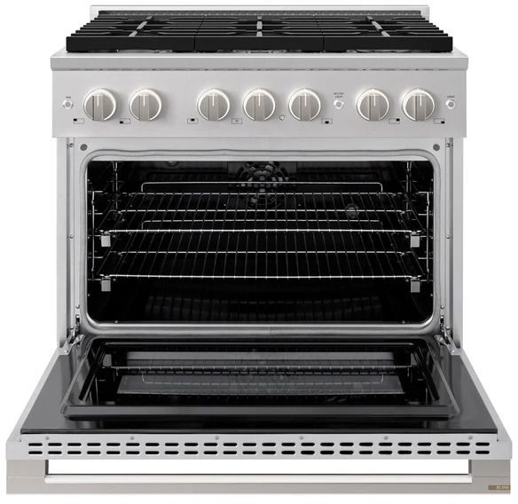 ZLINE Marino 36" Satin Stainless Steel Pro Style Dual Fuel Range with 6 Brass Burners-1