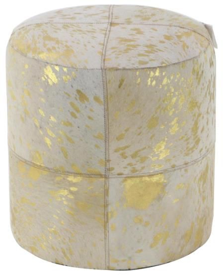 Deco Marche U Select Beige/Gold 16" Ottoman with Patchwork Pattern-1