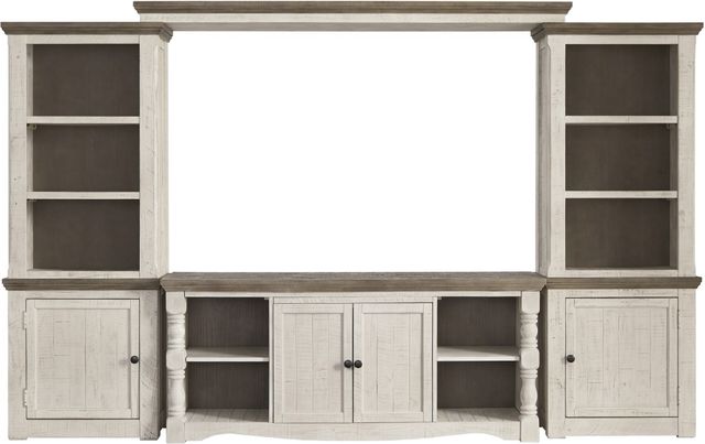 Signature Design by Ashley® Havalance 4-Piece Vintage White/Weathered Gray Entertainment Center-1