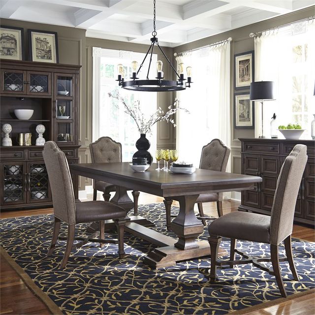 Liberty Furniture Lucca 5-Piece Cordovan Brown Double Pedestal Table Set-0