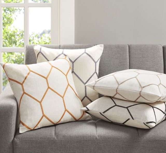 Olliix by Madison Park Brooklyn Grey 20x20" Metallic Geo Embroidered Pillow Pair-3