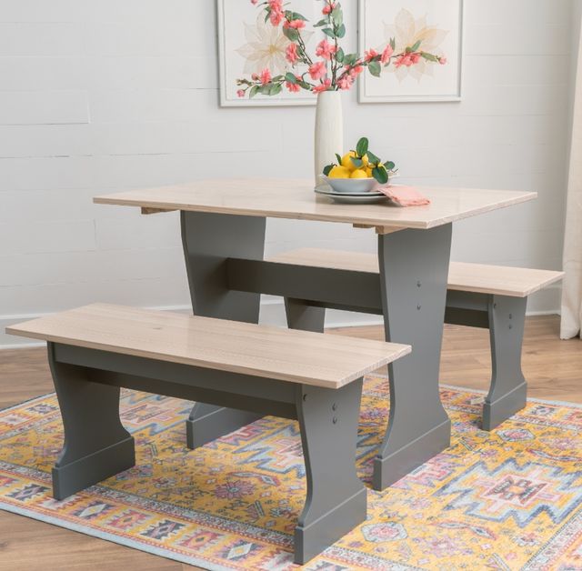 Linon Norah 3-Piece Gray/Natural Table Bench Set-1