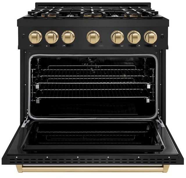 ZLINE Autograph Edition 36" 5.2 cu. ft. Dual Fuel Range with 6 Burner DuoPro™ Cooktop and Electric Convection Oven in Black Stainless Steel and Champagne Bronze Accents -1