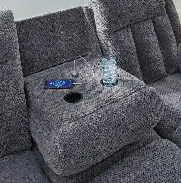 Signature Design by Ashley® Observation Steel Power Reclining Sofa with Drop Down Table-4