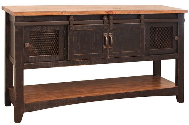International Furniture Direct Pueblo Weathered Black Sofa Table with Brown Top