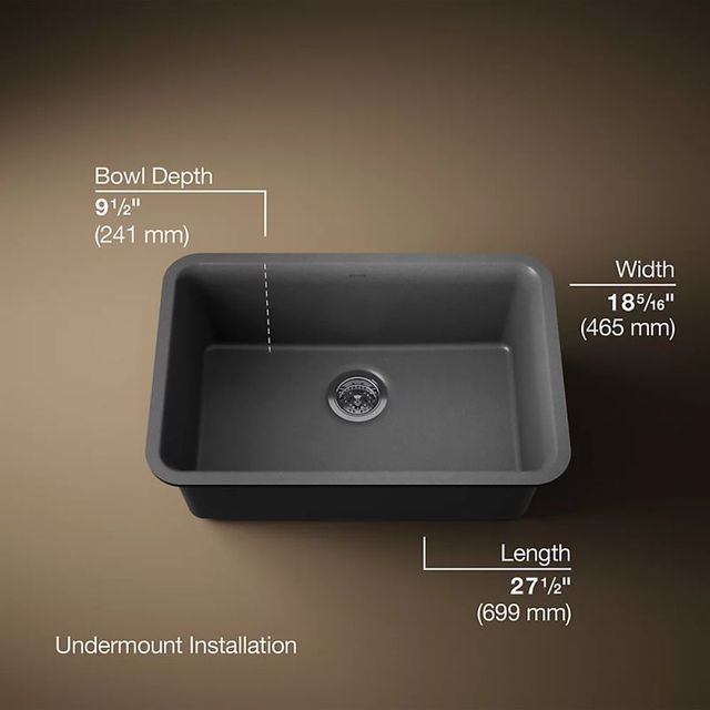 KOHLER® Cairn® Matte Graphite 28" Undermount Single-Bowl Kitchen Sink-2