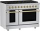 Hauslane HausPro 48" Stainless Steel Pro-Style Dual Fuel Range with Satin Brass Knobs-3