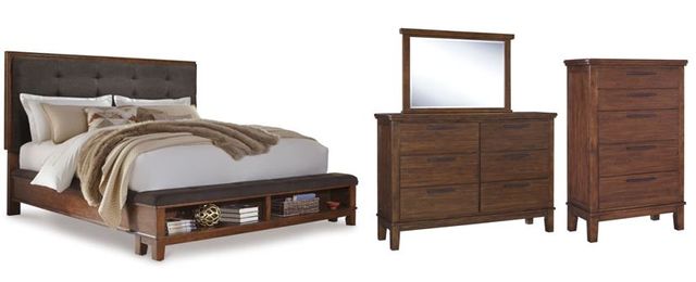 Signature Design by Ashley® Ralene 4-Piece Dark Brown California King Upholstered Panel Bed Set-0