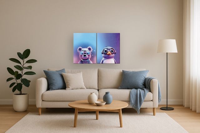 Classy Living Expressive 2-Piece Space Explorers: Bear and Penguin Duo Wall Art Set-1