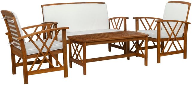 Linon Topsail 4-Piece Brown/White Fabric/Wood Outdoor Conversation Set-0