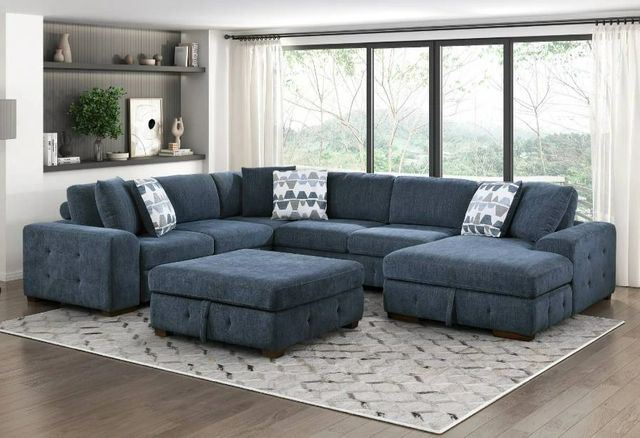 Homelegance® Raife 5-Piece Blue Right-Arm Facing Sleeper Sectional with Chaise and Ottoman-1