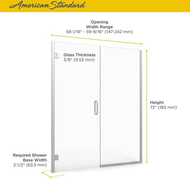 American Standard Brushed Nickel Frameless Swing Shower Door and Panel-2