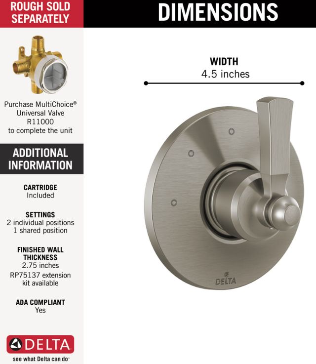 Delta Dorval® Stainless 3-Setting Diverter Trim-1