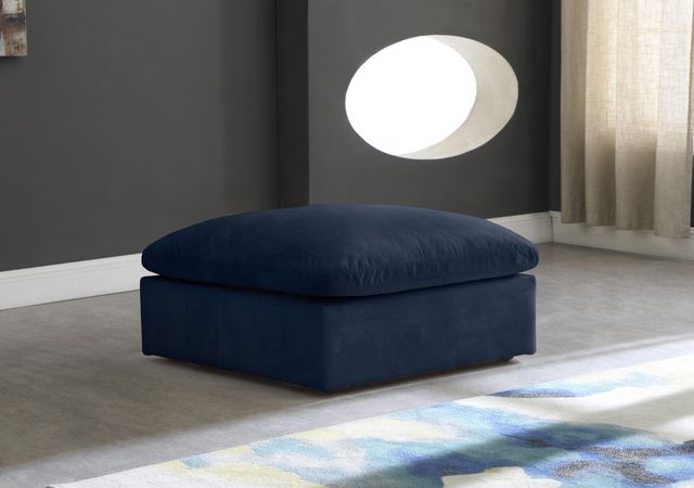 Meridian Furniture Cozy Navy Velvet Ottoman-1
