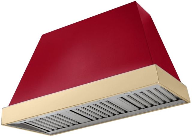 AGA Euclid 48" Piccadilly Red Wall Mounted Range Hood  with Polished Brass Trim-0