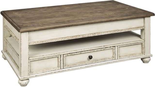 Signature Design by Ashley® Realyn Brown Lift Top Coffee Table with Antique White Base-0