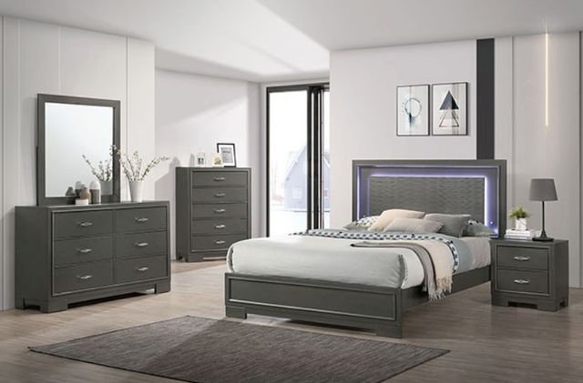 Furniture of America® Alison Metallic Gray Eastern King Panel Bed-1