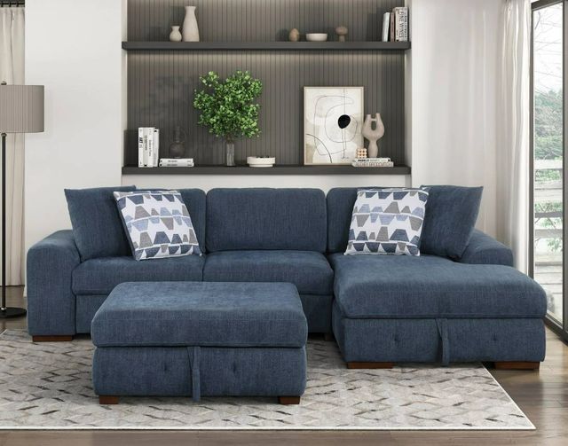 Homelegance® Raife 3-Piece Blue Sleeper Sectional with Right Chaise and Ottoman-1