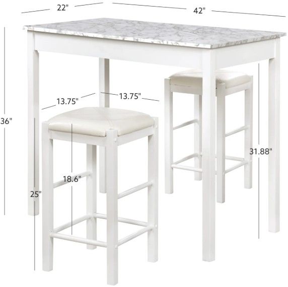 Linon Lance 3-Piece White Tavern Set-2