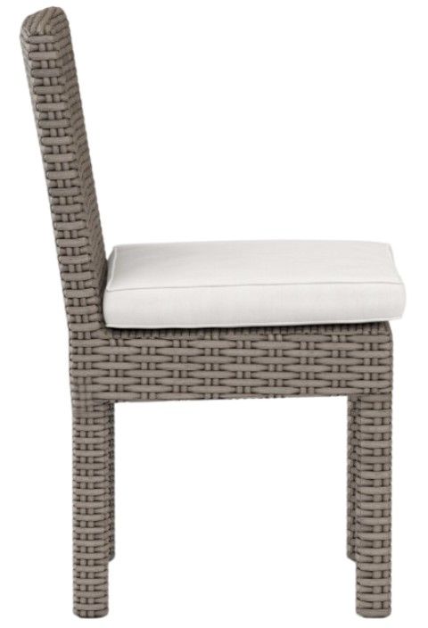 Sunset West Coronado Driftwood Resin Wicker Outdoor Dining Side Chair with Canvas Flax Cushion-1