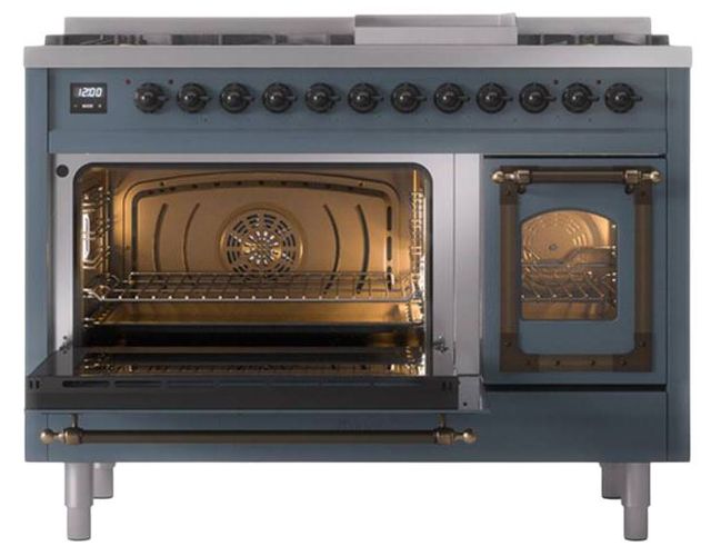 Ilve® Nostalgie II Noblesse 48'' Blue Gray Pro Style Dual Fuel Range with Burnished Trim-3
