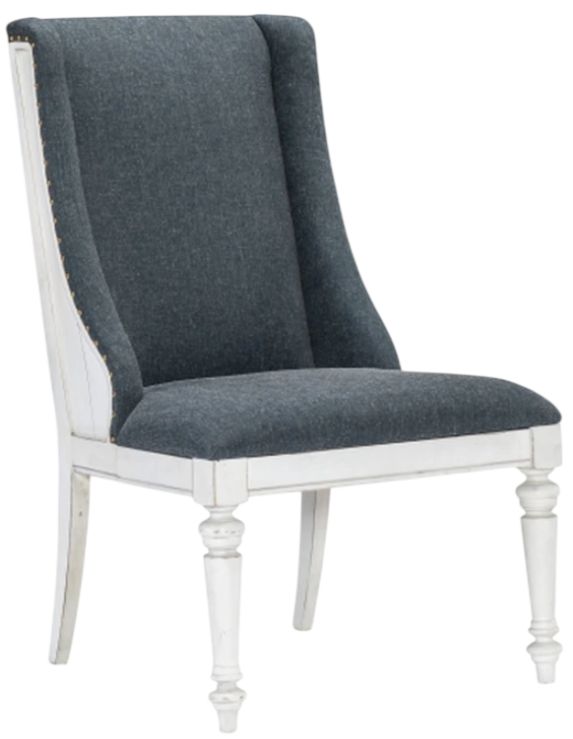 Legacy Classic Cottage Park Aged White/Caitlin Cobalt Upholstered Host Chair-0