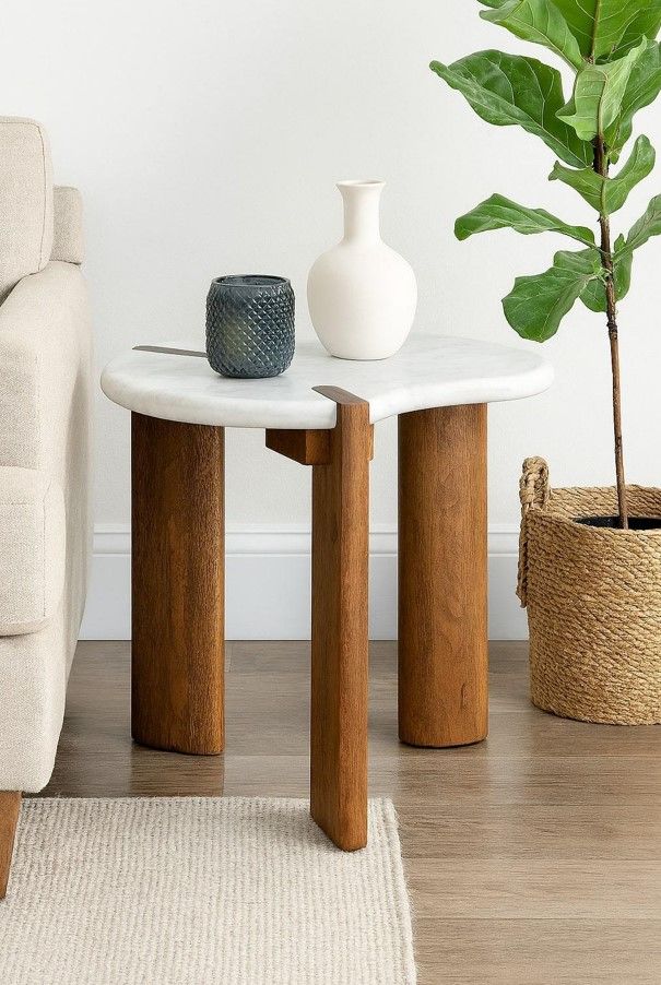 Jaipur Furniture Wrenna White Side Table with Brown Base-1