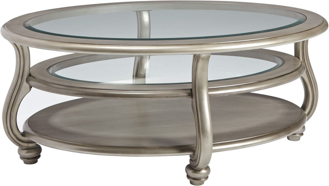 Signature Design by Ashley Coralayne Silver Oval Coffee Table Price Point Furniture Madison TN Murfreesboro TN Lebanon TN