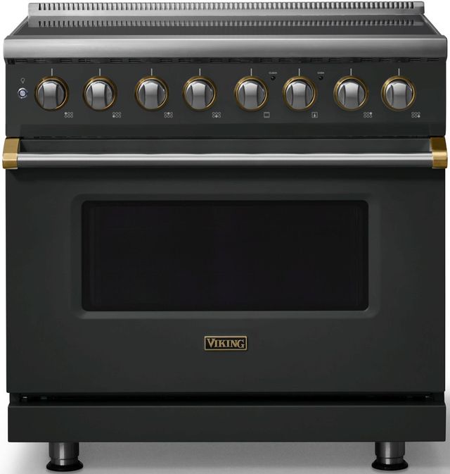 Viking® 5 Series 36" Antique Bronze Pro Style Induction Range with Brushed Brass Trim-0
