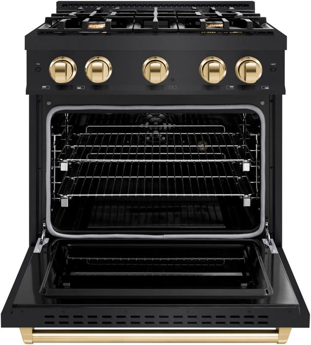 ZLINE Classic Autograph Edition 30" Black Stainless Steel Pro Style Dual Fuel Range with Polished Gold Accents-1