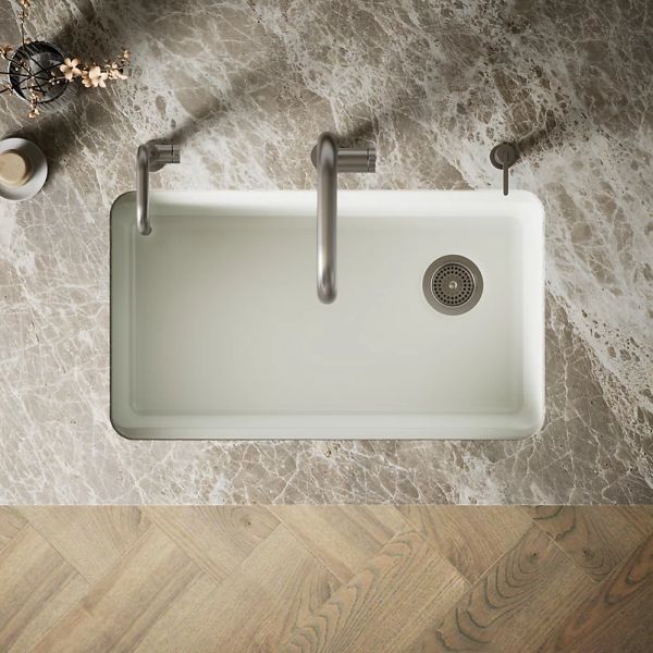 KOHLER® Riverby® Dune 33" Undermount Single-Bowl Workstation Kitchen Sink with Accessories-2