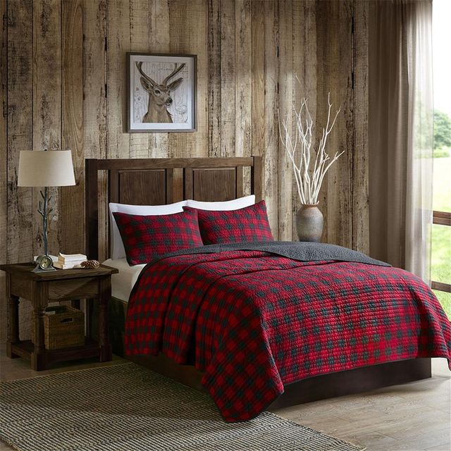 Olliix by Woolrich Red Full/Queen Check Oversized Quilt Mini Set-4