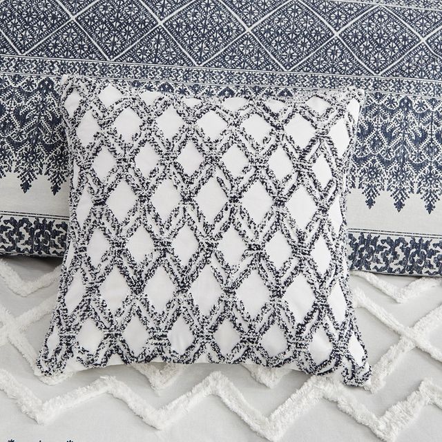 Olliix by INK+IVY Navy Riko Cotton Embroidered Square Pillow-3