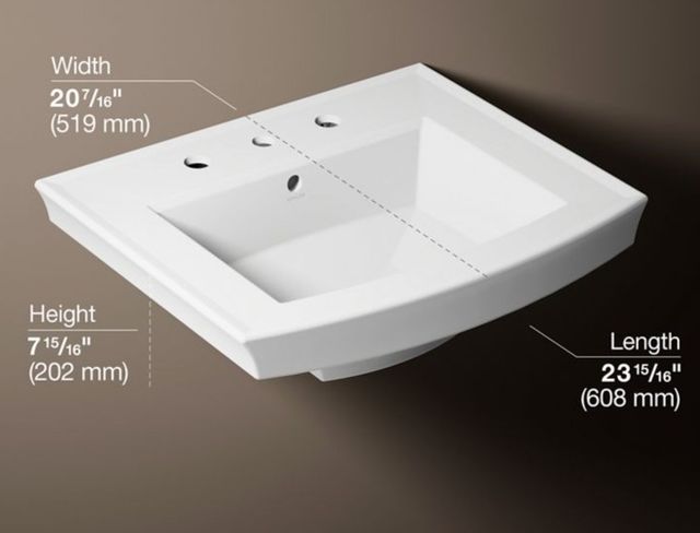 Kohler Archer® White 24" Widespread Rectangular Pedestal Bathroom Sink-3