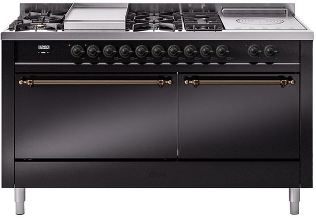 Ilve® Nostalgie II Series 60" Glossy Black Pro Style Dual Fuel Range-0