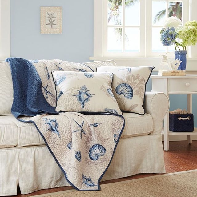 Olliix by Madison Park Blue Bayside Oversized Quilted Throw-1