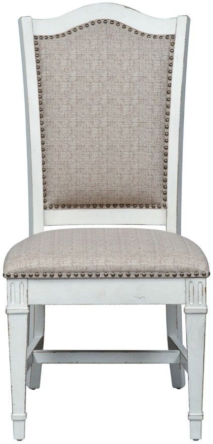 Liberty Furniture Abbey Park Antique White/Weathered Brown Upholstered Dining Side Chair-3